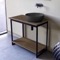 Console Sink Vanity With Matte Black Vessel Sink and Natural Brown Oak Shelf, 35